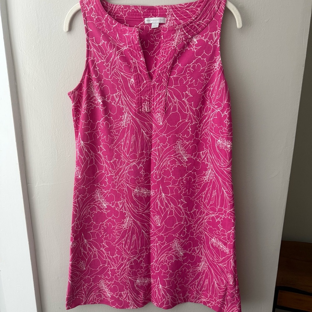 New York & Company Pink Floral Shift Dress M | Spring Easter Vacation Cotton